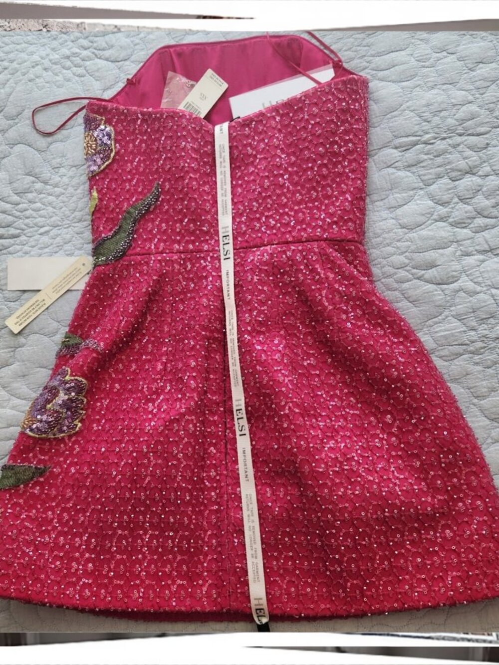 NWT: Beaded Fuchsia FloralStrapless Mini Dress (XXS) by Helsi Frida - Picture 8 of 8